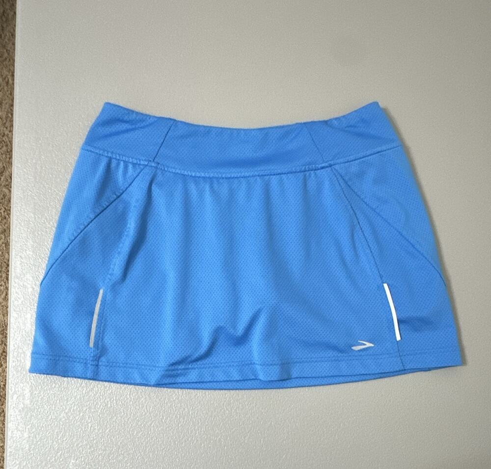 Brooks Women’s Athletic Skort Blue S Pull On Pockets Built-In Shorts Reflective